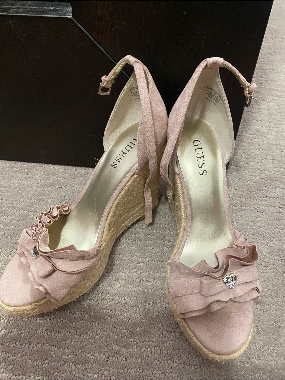 Guess Pink Ruffle Espadrille Wedge Sandals